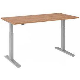 Hammerbacher elektrisch höhenverstellbarer Schreibtisch nussbaum rechteckig, C-Fuß-Gestell silber 160,0 x 80,0 cm