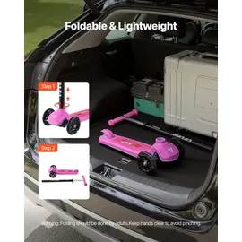 Vevor Scooter (3 Räder) ab 3 Jahren, Cityroller Kinderroller mit leuchtenden Rädern & höhenverstellbarem Lenker & rutschfestem Deck & leichtem Aluminiumrahmen, Tretroller bis zu 75 kg, Pink