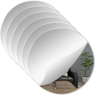 yxyaolee 20cm*2mm Acryl Spiegel Rund Selbstklebend Abnehmbarer Spiegelfliesen Selbstklebend,DIY Wandspiegel Dekospiegel,für Zuhause,Schlafzimmer,Wohnzimmer,Heimdekoration(6 Stück)
