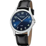 REGENT Herren Uhr 1112421 Leder Quarz Armbanduhr schwarz D2UR1112421 - Schwarz