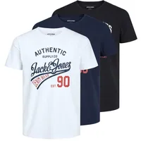 JACK & JONES Herren T-Shirt 3er Pack JJETHAN TEE CREW NECK 3PK Mp Noos T Shirt, Schwarz, M