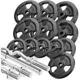 Hantelstangenset Langhantel, SZ-Curlstange, Kurzhantelstangen & Gusseisen Hantelscheiben-Set 3-Grip 83 kg - Marbo Sport
