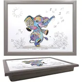 Lesser & Pavey Bug Art Elly Elephant Knietablett zum Servieren und Frühstück, bequemes Knietablett mit Sitzsack-Kissen für Snacks und Abendessen, langlebiges Serviertablett zum Essen auf dem Schoß für