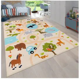 KADIMA DESIGN Kinderteppich Waschbar, mit Safari‐Straßen‐Muster, Mehrfarbig 80 x 150 cm