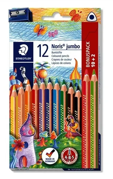 STAEDTLER Farbstiftetui Noris triplus 128, 12er Etui, ergonomische Dreikantform, Holz. Lackierter Schaft in Schreibfarbe. Minenstärke: 4 mm