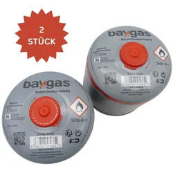 2x Baygas Universal Schraubkartusche Butangas 500 g 990ml Camping Notfall Gas...