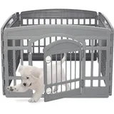 Iris Ohyama Welpenauslauf mit 4 Panelen und abschließbarer Tür, H60cm, Grau, Katzengehege, Hundebox, Für Outdoor, Indoor, Welpenlaufstall, Hundezaun, Welpenzaun, Laufstall Hund, Ci-604e Wd