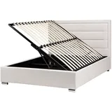 Beliani Bett mit Stauraum Stoff ROUEN 140 x 200 cm Hellbeige