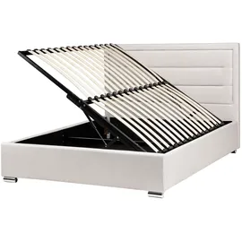 Beliani Bett mit Stauraum Stoff ROUEN 140 x 200 cm Hellbeige