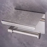 Dolvhin Toilettenpapierhalter mit Ablage | Klopapierhalter ohne Bohren selbstklebend Edelstahl | Klorollenhalter zum Kleben oder Bohren | WC Papier Halterung Badezimmer Aufbewahrung | Chrom Poliert