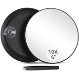 10-fache Vergrößerungsspiegel mit 3 Saugnäpfen – 15,2 cm, zum Aufkleben auf Make-up-Spiegel mit 10-facher Vergrößerung, tragbarer Kosmetikspiegel und Pinzette, Set für Reisen, Make-up, Badezimmer