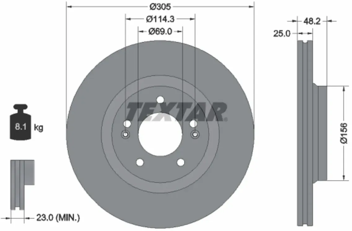 Bremsscheibe TEXTAR 92333203 vorne, belüftet, 1 Stück