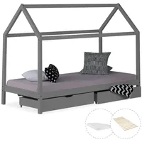 Homestyle4u Hausbett 90 x 200 cm Kiefer grau