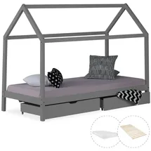 Homestyle4u Hausbett 90 x 200 cm Kiefer grau