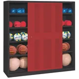 C+P Geräteschrank Ballschrank mit Lochblech-Schiebetüren (Typ 4), HxBxT 195x190x60 cm Einlegeböden mit Aufkantung rot