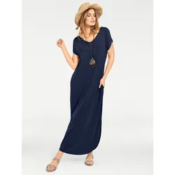Shirtkleid HEINE "Shirtkleid", Damen, Gr. 48, Normalgrößen, blau (marine), 95% Viskose, 5% Elasthan, unifarben, lang, V-Ausschnitt, Kurzarm, Kleider