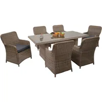 Mendler Poly-Rattan Garnitur HWC-E98, Sitzgruppe Balkon-/Garten-/Lounge-Set, Spun Poly halbrundes Rattan MVG beige Kissen grau