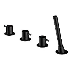 Steinberg Serie 100 Wannen-4-Loch-Armatur 1002480S mit Umsteller und ausziehbarer Handbrause, Matt Black