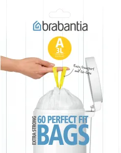 Brabantia (A) Müllbeutel, 3 Liter, Perfekt für Brabantia Abfallbehälter, 1 Spenderpack = 60 Müllbeutel