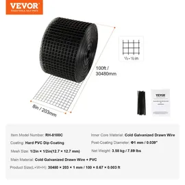 Vevor Vogelschutz für Solarmodule, 20,3 x 30,5 m, Taubenabwehr Solaranlagengitter mit 50 Reifendrähten, Solarmodul-Schutz mit rostfreier PVC-Beschichtung, 12 mm Drahtrollengeflecht