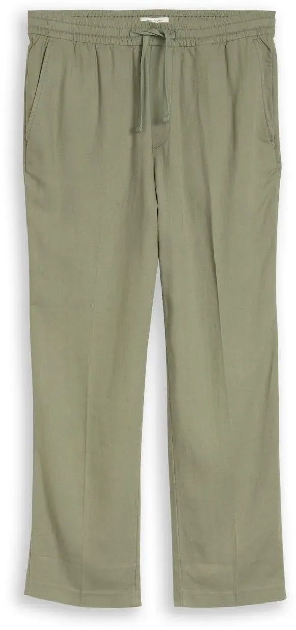 TOM TAILOR DENIM Herren TTLOOSE Hose mit Leinenanteil, grün, Uni, Gr. S