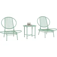 Outsunny Bistro-Set 3-teilig aus Stahl Wetterfest Gartenmöbel Set mit Bistrotisch Ergonomische Muschelförmige Gartenstühlen Grün