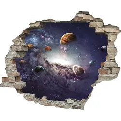 Wandtattoo QUEENCE "Planeten", bunt, T:0,1cm, Wandtattoos, Wandsticker, Wandbild, selbstklebend, 3D, Wanddurchbruch