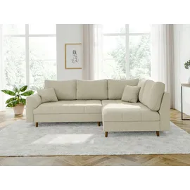 s-style möbel - Odin - Ecksofa mit Braun Holzfüßen im skandinavischen Stil aus Beige Cord-Stoff, Ottomane rechts - Beige