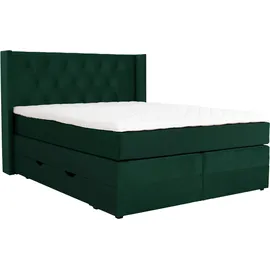 Home Affaire Boxspringbett HOME AFFAIRE "Elegance", grün, B:141cm L:210cm, Samtoptik (100% Polyester);Struktur (100% Polyester), Komplettbetten, Boxspringbett, mit schöner Knopfheftung, in den Härtegraden H2 & H3, inkl. Schubladen