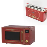 Kaiser Empire M 2530 RotEm Mikrowelle 25L Mikrowellenherd mit Heißluft Grill 25 Funktionen + Retro Toaster T 4000 RotEm, 6 Toaststufen, Auftaufunktion, Aufwärmfunktion, Brötchenaufwärmrost