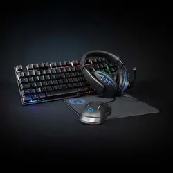 Nedis Gaming Combo Kit - 5-in-1 - Tastatur, Headset, Maus und Mauspad - Schwarz - QWERTY - ND-Layout
