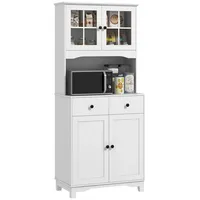 Homcom Küchenschrank Hochschrank mit Mikrowellenregal, 2 Schränken, für Wohnzimmer,