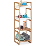 Relaxdays Standregal mit 4 Fächern, offenes Küchenregal aus Bambus, Badezimmerregal HBT: 110x36x33 cm, Holz-Optik, weiß