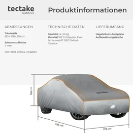 Tectake tectake® Autoplane, wasserdicht und atmungsaktiv, mit 4 mm Schaumstoffschicht, 3 längenverstellbare Spanngurte, inklusive Aufbewahrungstasche