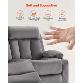 Vevor Loveseat Relaxsessel elektrische Liegecouch mit Wärmefunktion & Massage, Massagesessel aus Samt mit USB-Anschlüssen & Getränkehaltern & Seitentaschen, TV-Sessel für Wohnzimmer Grau