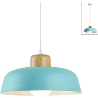 HJXDtech Moderner Minimalismus Pendelleuchte, E27 Holz Lampenfassung, 30cm Blau Metall Lampenschirm, Höhenverstellbar LED Hängelampe für Küche Schlafzimmer Esstisch