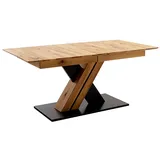 MCA Furniture Esstisch Ausziehtisch Morena Säulentisch mit X-Fuß | balkeneiche massiv | 160-210 x 77 x 90 cm - Braun