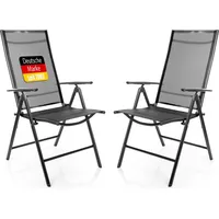 BigDean Gartenstuhl 2 St. 120 kg belastbar 7-fach verstellbar dunkelgrau 55 x 70 x 106 cm