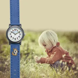 Jacques Farel Hayfield Herz Öko Kinder-Armbanduhr 9999 Analog Quarz Stoffband Lila/Pink