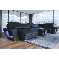 Sofa Dreams Wohnlandschaft Ledersofa Catania U Form Couch Leder Sofa, mit LED, wahlweise mit Bettfunktion als Schlafsofa, Designersofa schwarz