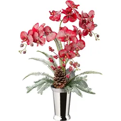 Winterliche Kunstpflanze CREATIV GREEN "Weihnachtsdeko", rot, H:70cm, Polyester, Kunstpflanzen, Gesteck in Keramikvase, dekoriert mit Zapfen, Beeren und Farnzweigen