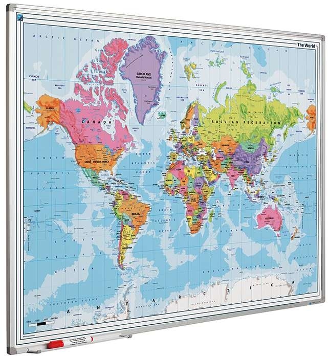 PROREGAL Magnetisches Whiteboard Politische Weltkarte | HxB 90x120cm | mit Befestigungsmaterial & Stiftablage | Sublimationsstahl