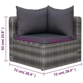 vidaXL Polyrattan Lounge-Set grau inkl. Auflagen 44158