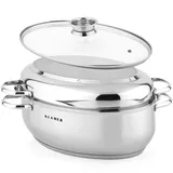 Klamer Bräter mit Deckel 41 cm, backofengeeignet, 8,5L XXL mit 4L Deckelpfanne, für alle Herdarten inkl. Induktion, Edelstahl