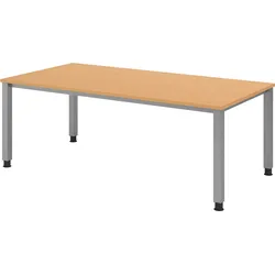 bümö manuell höhenverstellbarer Schreibtisch 200x100 cm in Buche - PC Tisch höhenverstellbar & groß, höhenverstellbarer Tisch Büro, großer