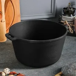 MAYSTERNYA Schmortopf aus Gusseisen – 5 Liter – Kochen im Freien – Grillpfanne aus Gusseisen – Schwarz
