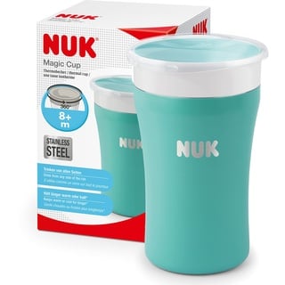 NUK Magic Cup Trinklernbecher aus Edelstahl | ab 8 Monaten | 230 ml | auslaufsicherer 360°-Trinkrand | auslaufsicher | BPA-frei und auswaschbar | Blau