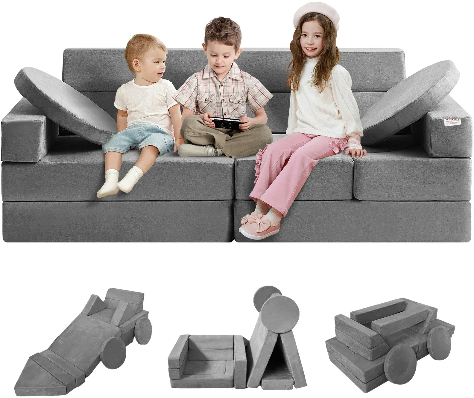 VEVOR Spielsofa Kindersofa, 15 in 1 Kindersofa aus Schaumstoff, Matratze Multifunktional Spieltisch Puzzle Sofa, Kindersessel Faltbar, Pädagogisches Spielzeug Kindersessel Spielsofa Kuschelecke