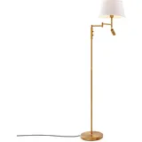Qazqa - Retro Stehleuchte I Stehlampe I Standleuchte I Lampe I Leuchte aus Bronze mit weißem Schirm und verstellbarer Leselampe – Ladas I Wohnzimmer I Schlafzimmer - Stahl Länglich - LED geeignet E27