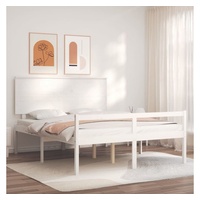 vidaXL Bett Seniorenbett mit Kopfteil Weiß Kingsize Massivholz weiß 200 cm x 150 cmvidaXL